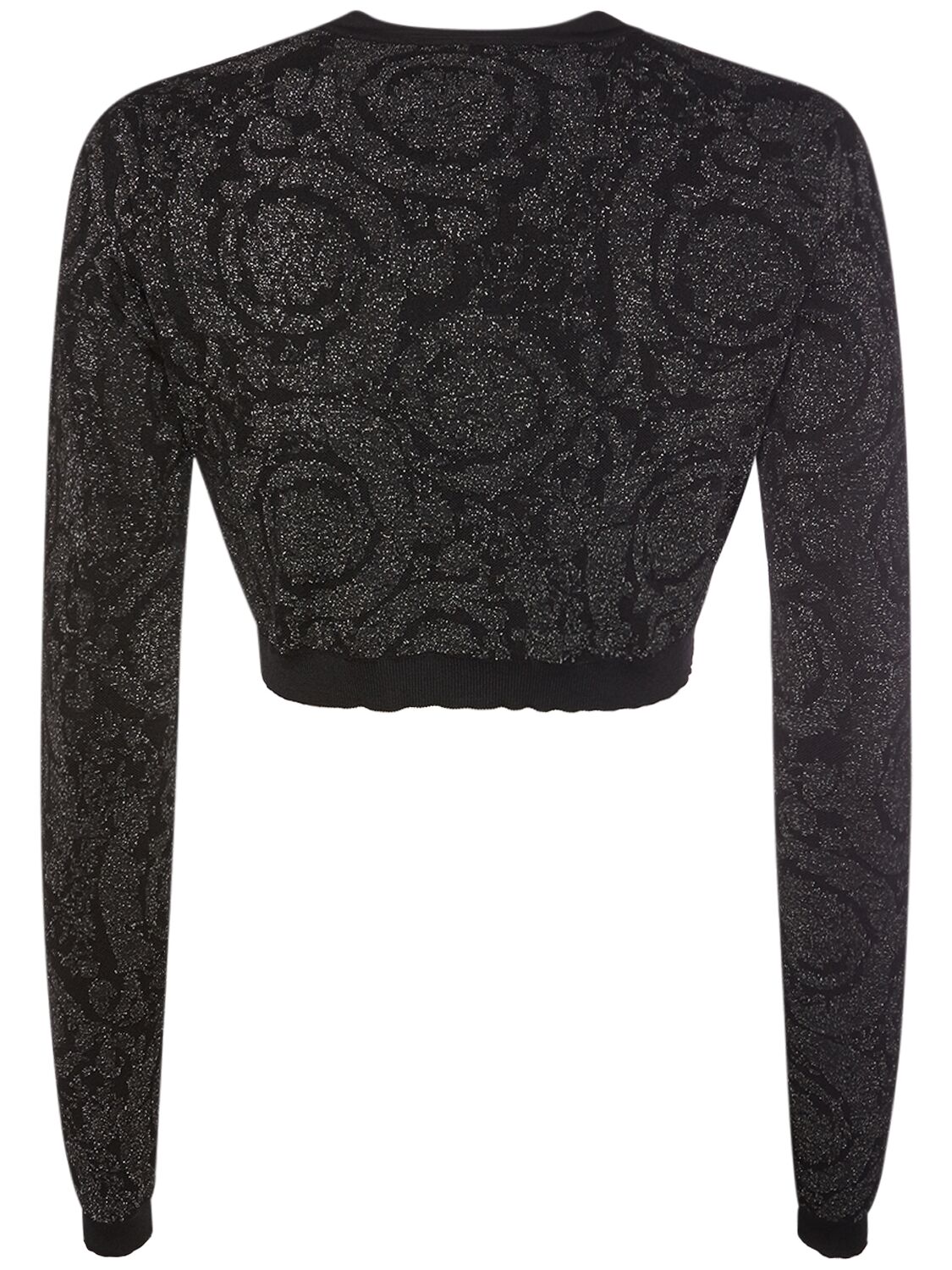 Shop Versace Barocco Lurex Knit Cropped Cardigan In Multi,black