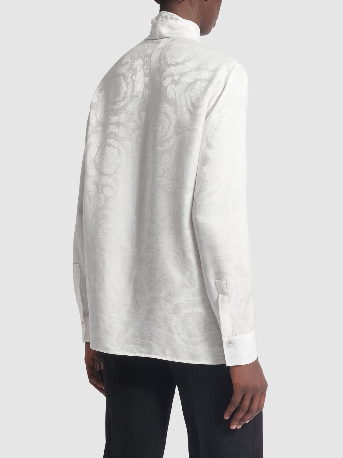 Shop Versace Barocco Silk Blend Jacquard Shirt In White