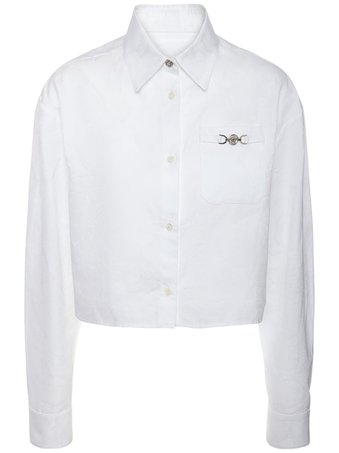 Shop Versace Barocco Cotton Poplin Crop Shirt In White