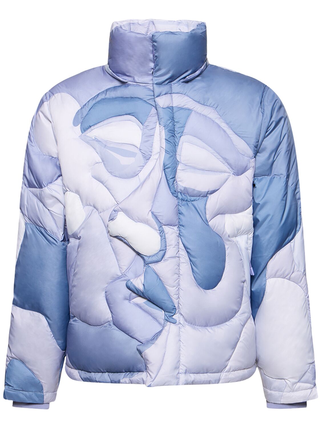 Shop Kidsuper Kissing Wave Print Hooded Down Jacket In Blue,multi