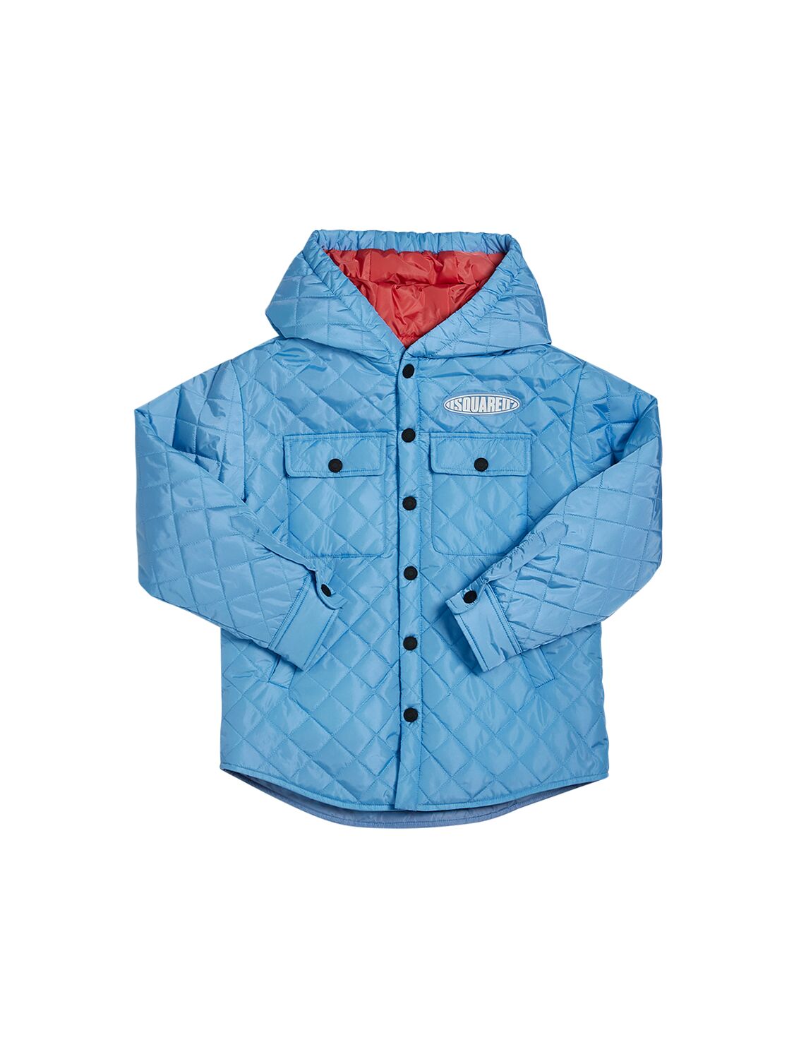 Dsquared2 Kids' Hooded Quilted Nylon Jacket In Blue