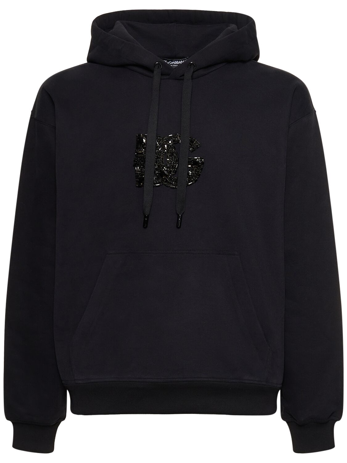 Dolce & Gabbana Hooded Cotton Sweatshirt W/ Stones In 블랙