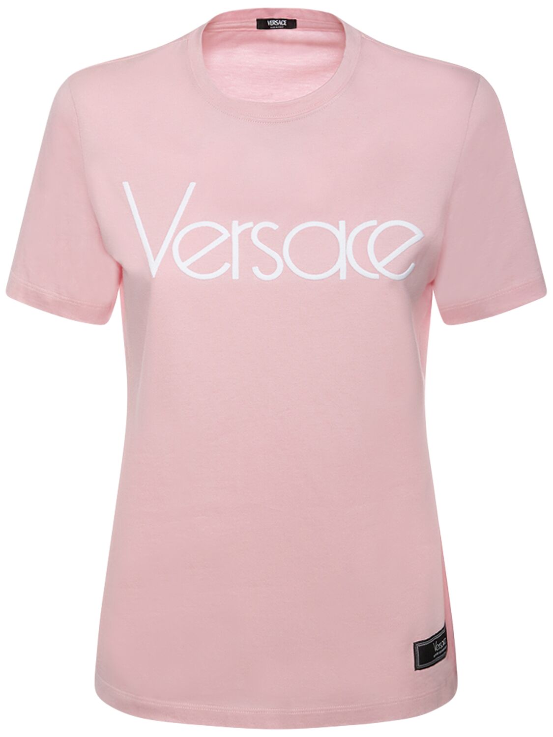 Versace Logo Printed Jersey T-shirt In Pink