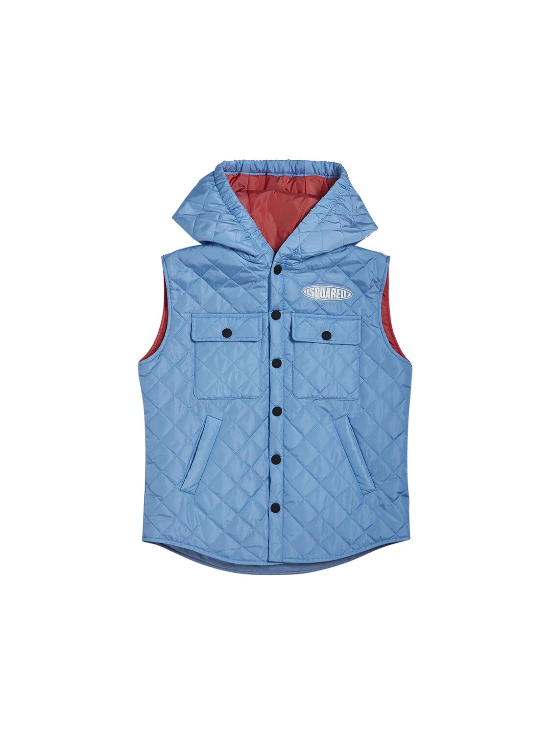 Dsquared2 Kids' Hooded Quilted Nylon Waistcoat In Blue