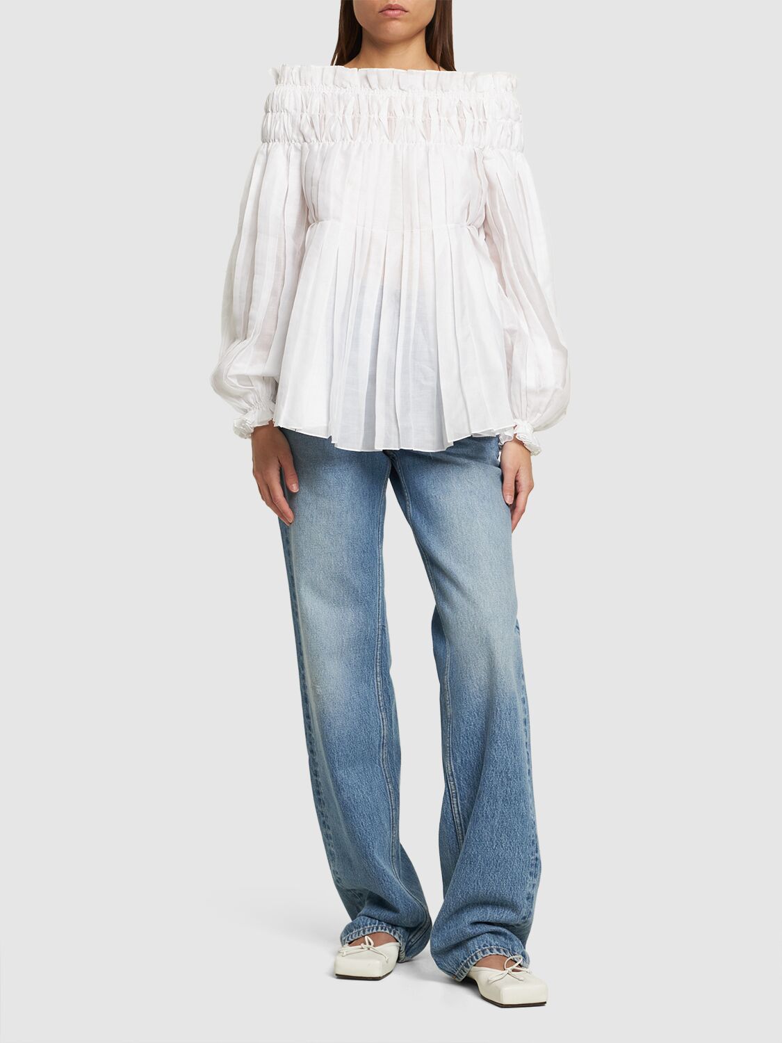 Shop Alberta Ferretti Ruffled Cotton Organza Shirt In White