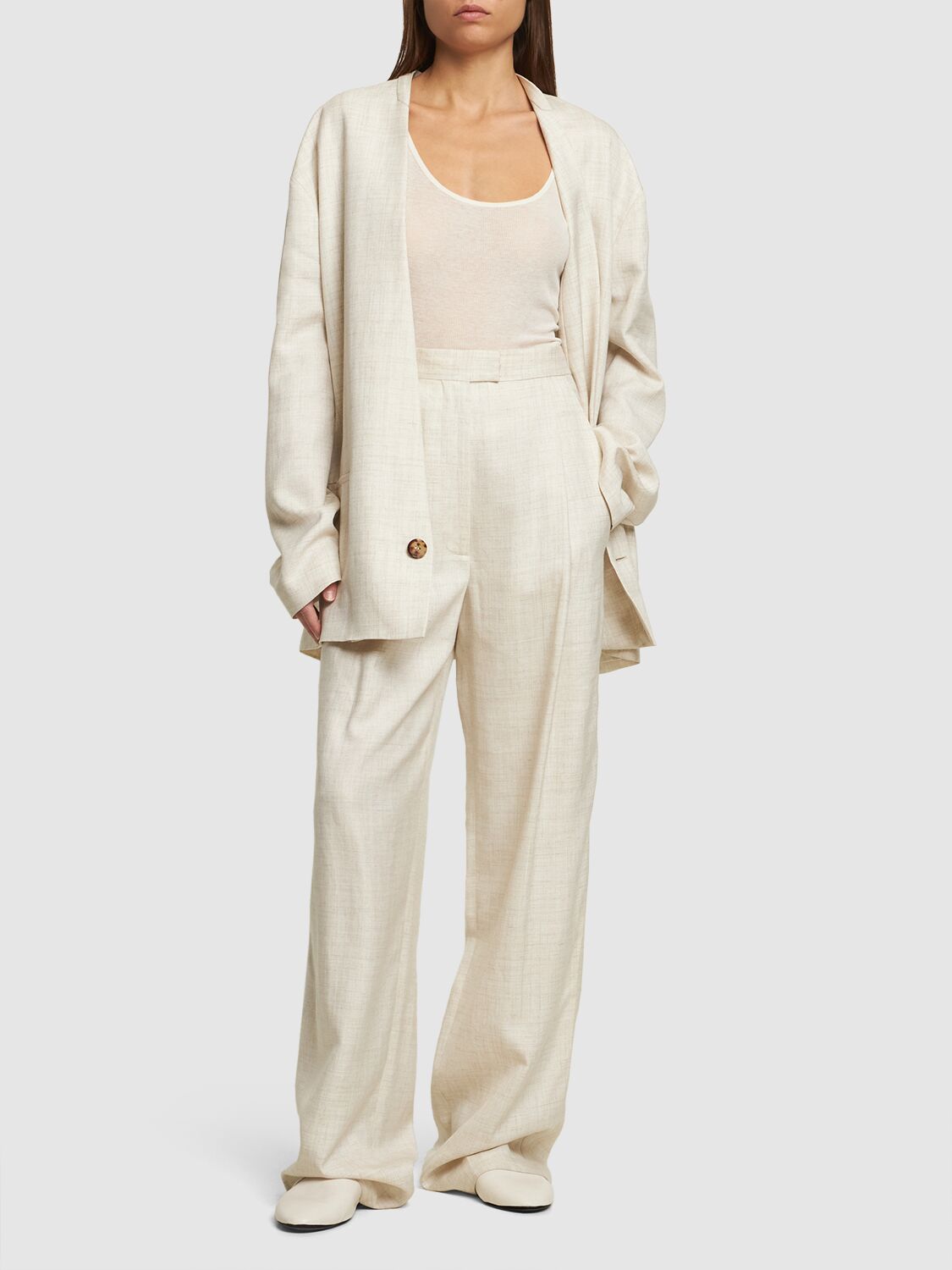 Shop Philosophy Di Lorenzo Serafini Linen Blend Straight Pants In Ivory