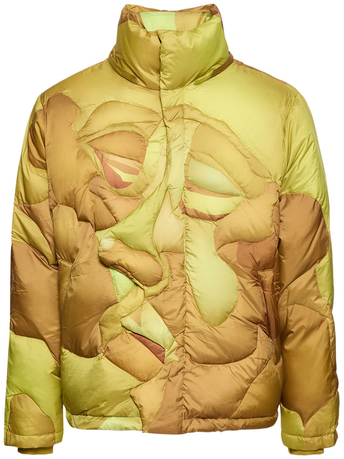 Shop Kidsuper Kissing Wave Print Hooded Down Jacket In Gold,multi