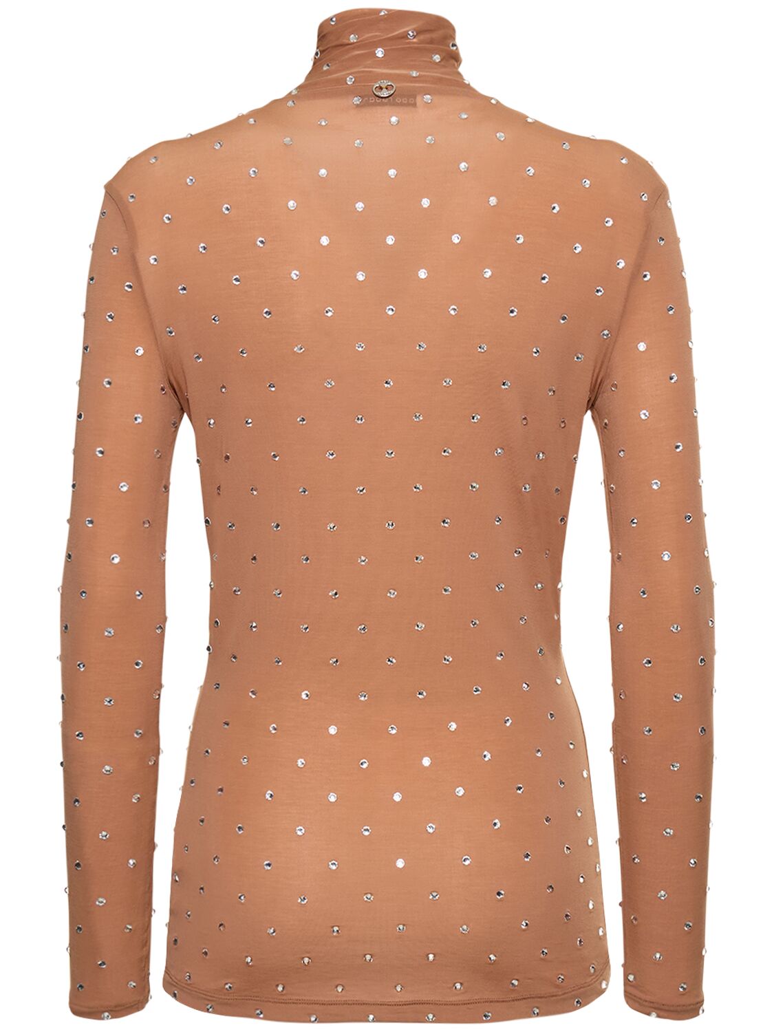 Shop Rabanne Embellished Jersey L/s Crop Top In Caramel