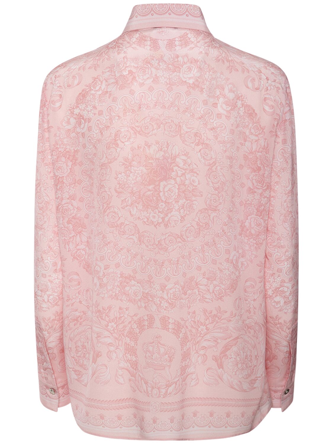 Shop Versace Barocco Print Silk Twill Formal Shirt In Pink