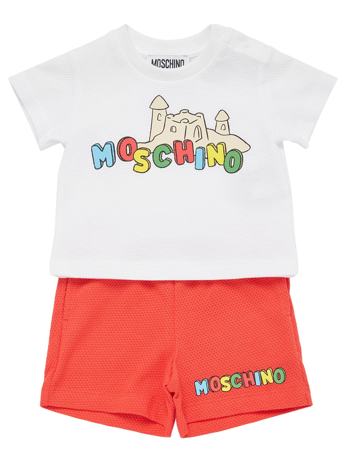 Moschino Kids' Cotton Piquet T-shirt & Shorts In White,red