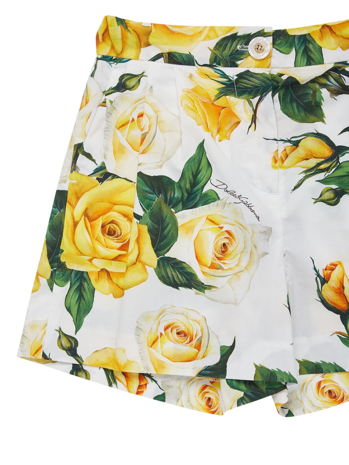 Shop Dolce & Gabbana Flower Printed Cotton Shorts In Weiss,gelb