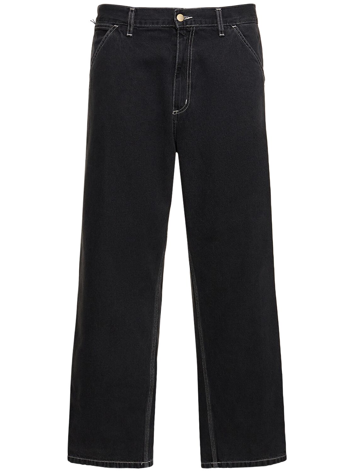 Shop Carhartt Simple Stonewashed Cotton Pants In Black Stone