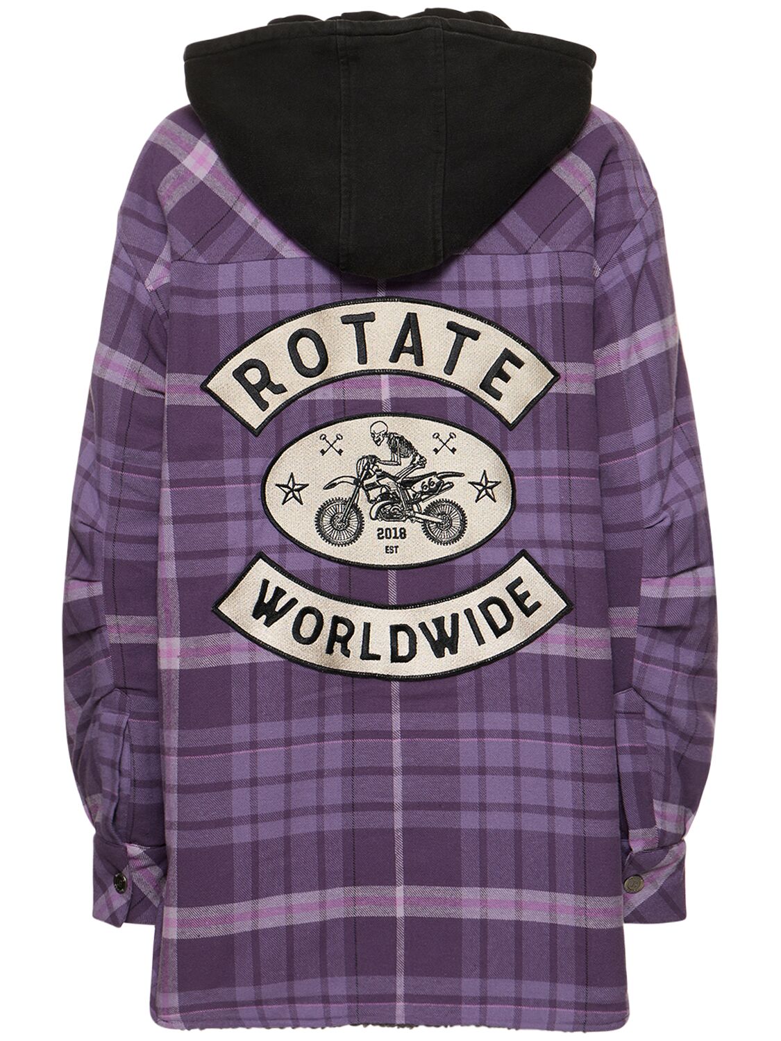 Shop Rotate Birger Christensen Jissa Oversize Flannel Shirt W/hood In Purple,multi