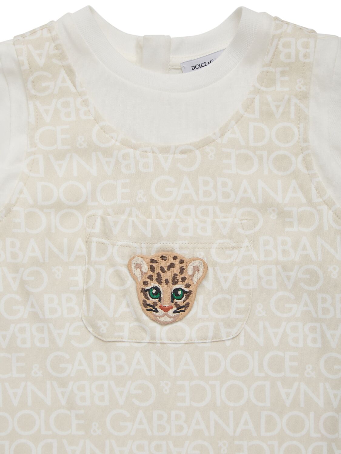 Shop Dolce & Gabbana Animal Print Romper W/ Logo In Weiss,beige