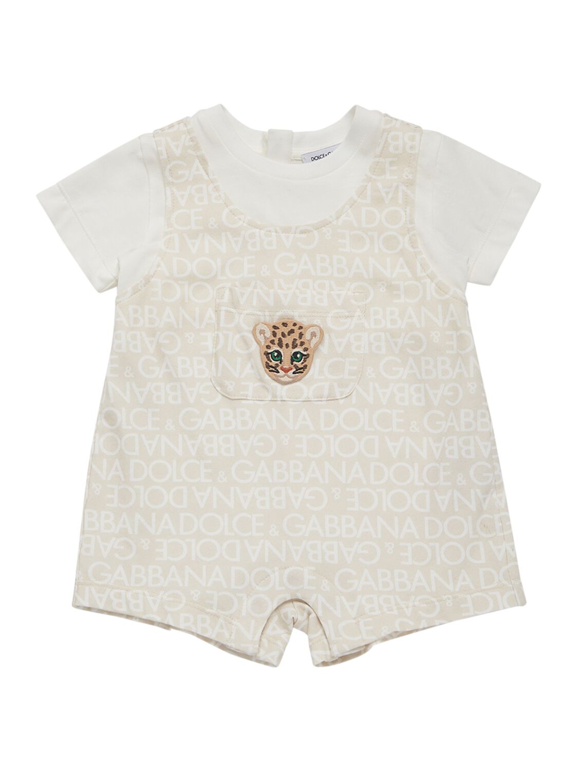 Dolce & Gabbana Babies' Animal Print Romper W/ Logo In Weiss,beige
