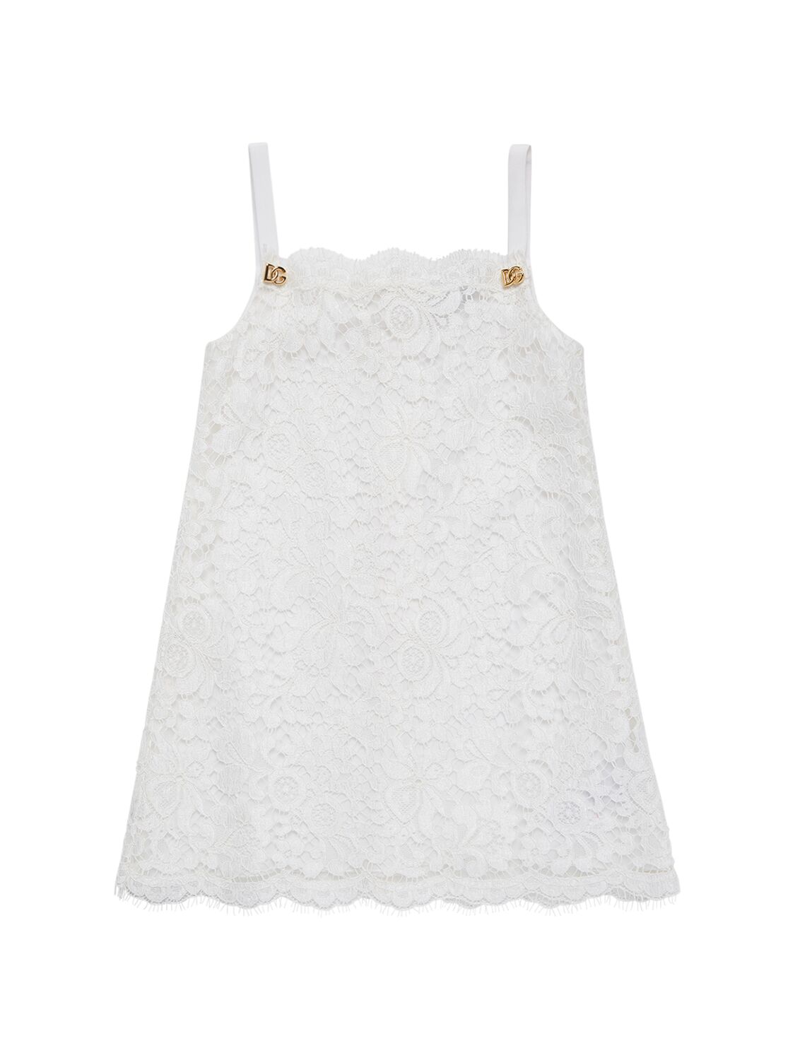 Dolce & Gabbana Kids' Lace Cotton Blend Dress In Weiss