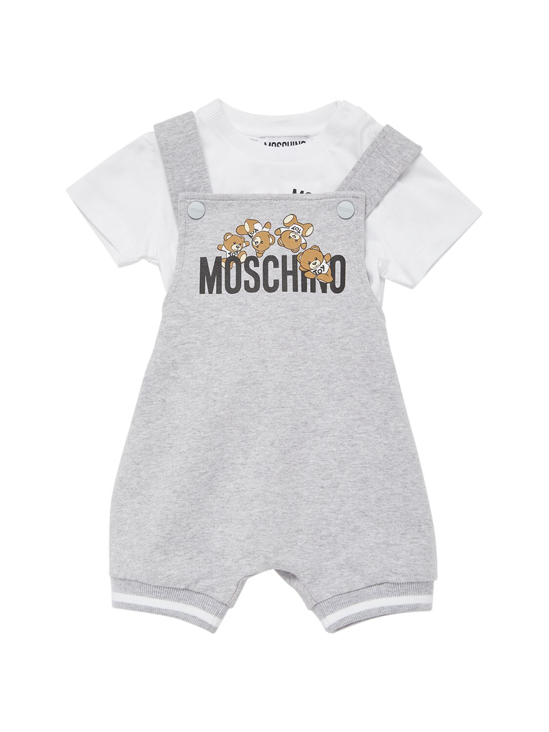 Moschino Kids' Cotton Jersey T-shirt & Sweat Jumpsuit In White,grey