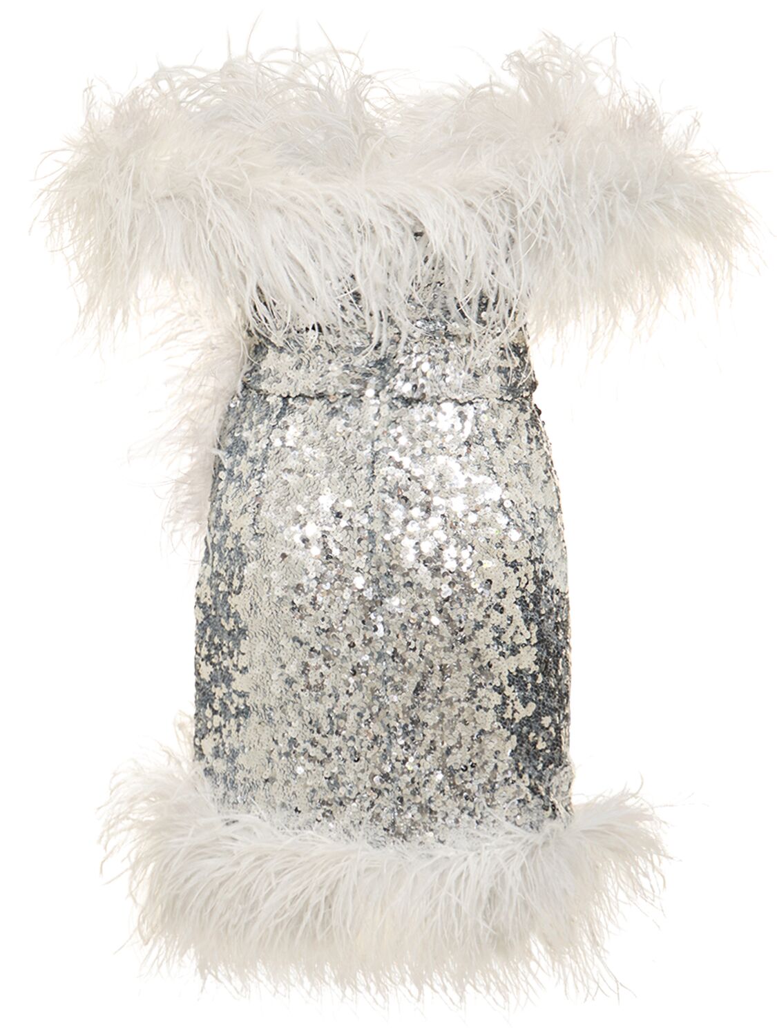 Shop Dolce & Gabbana Sequined Mini Dress W/ Feather Trim In Silber,grau