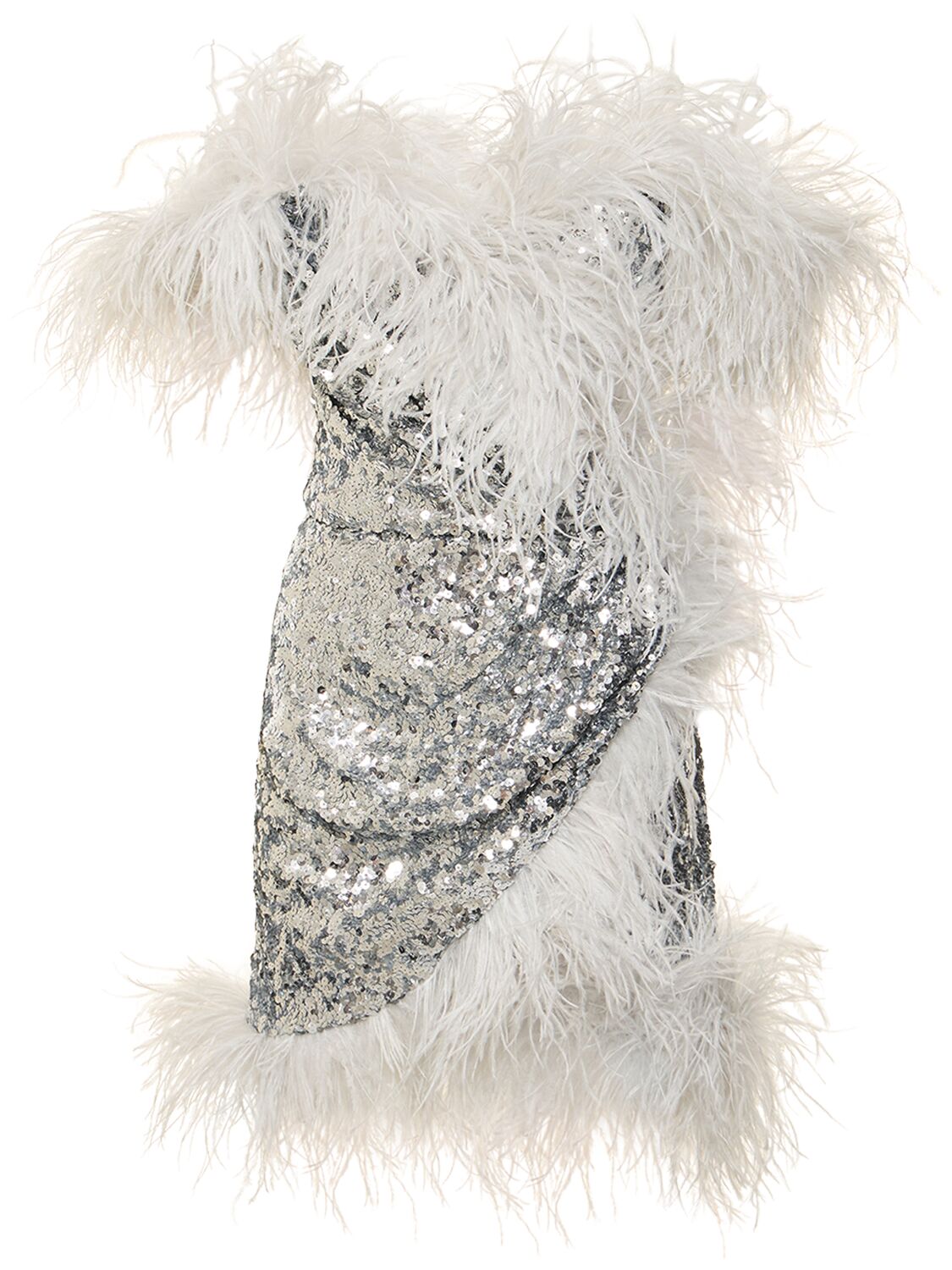 Dolce & Gabbana Sequined Mini Dress W/ Feather Trim