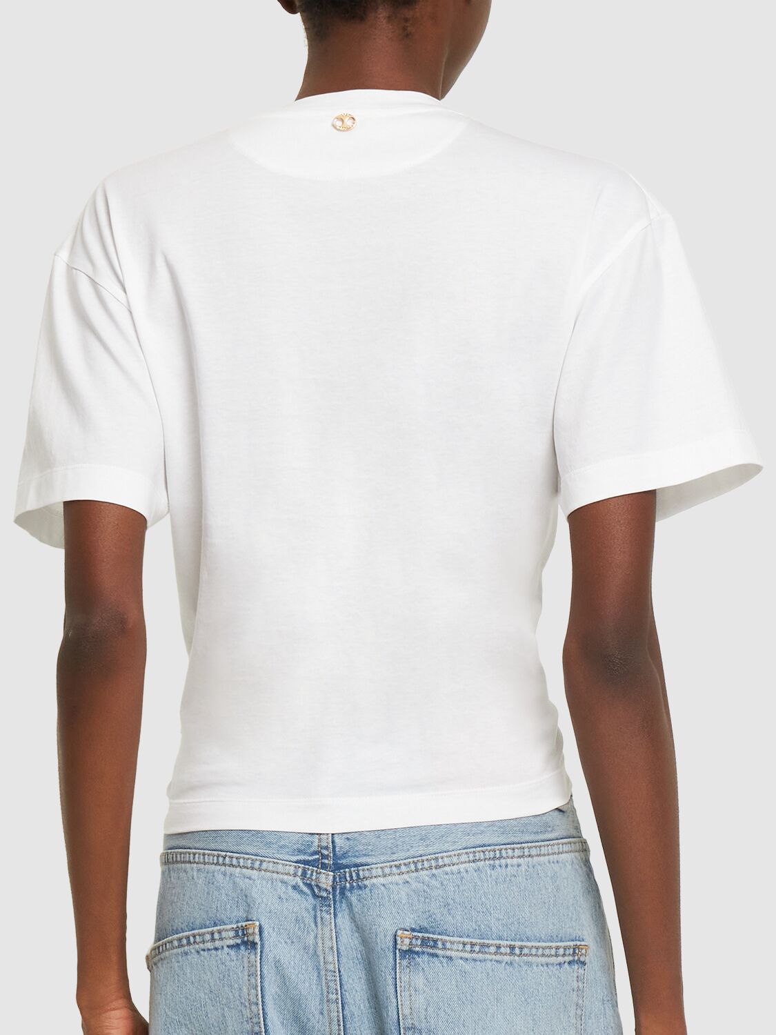 Shop Rabanne Logo Cotton Crop T-shirt W/ Ring In White