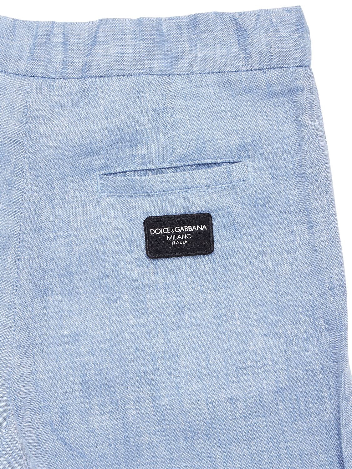Shop Dolce & Gabbana Linen Shorts W/ Logo Patch In Hellblau