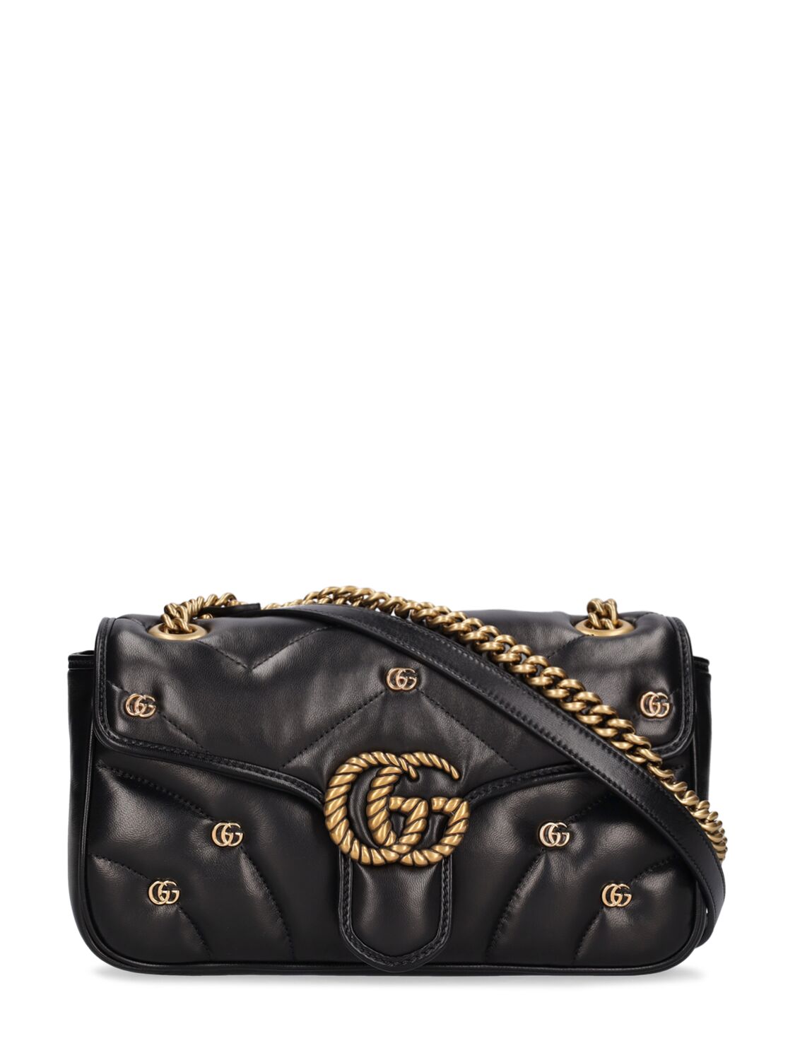 Gucci Small Gg Marmont Leather Shoulder Bag In 블랙