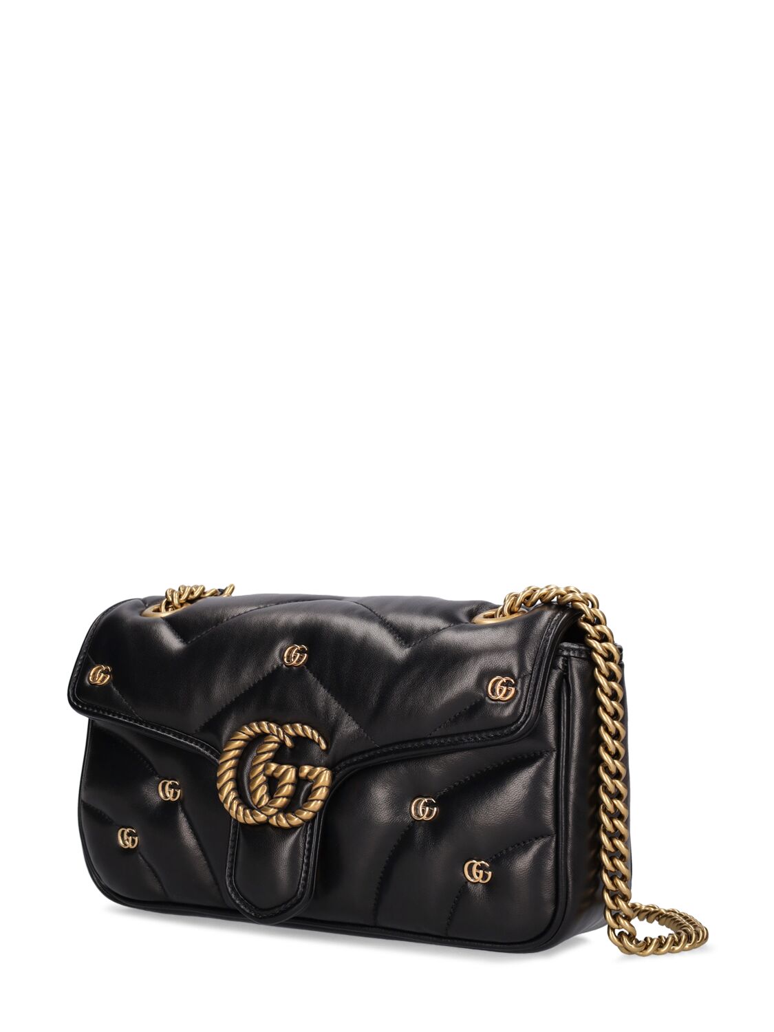 Shop Gucci Small Gg Marmont Leather Shoulder Bag In 블랙