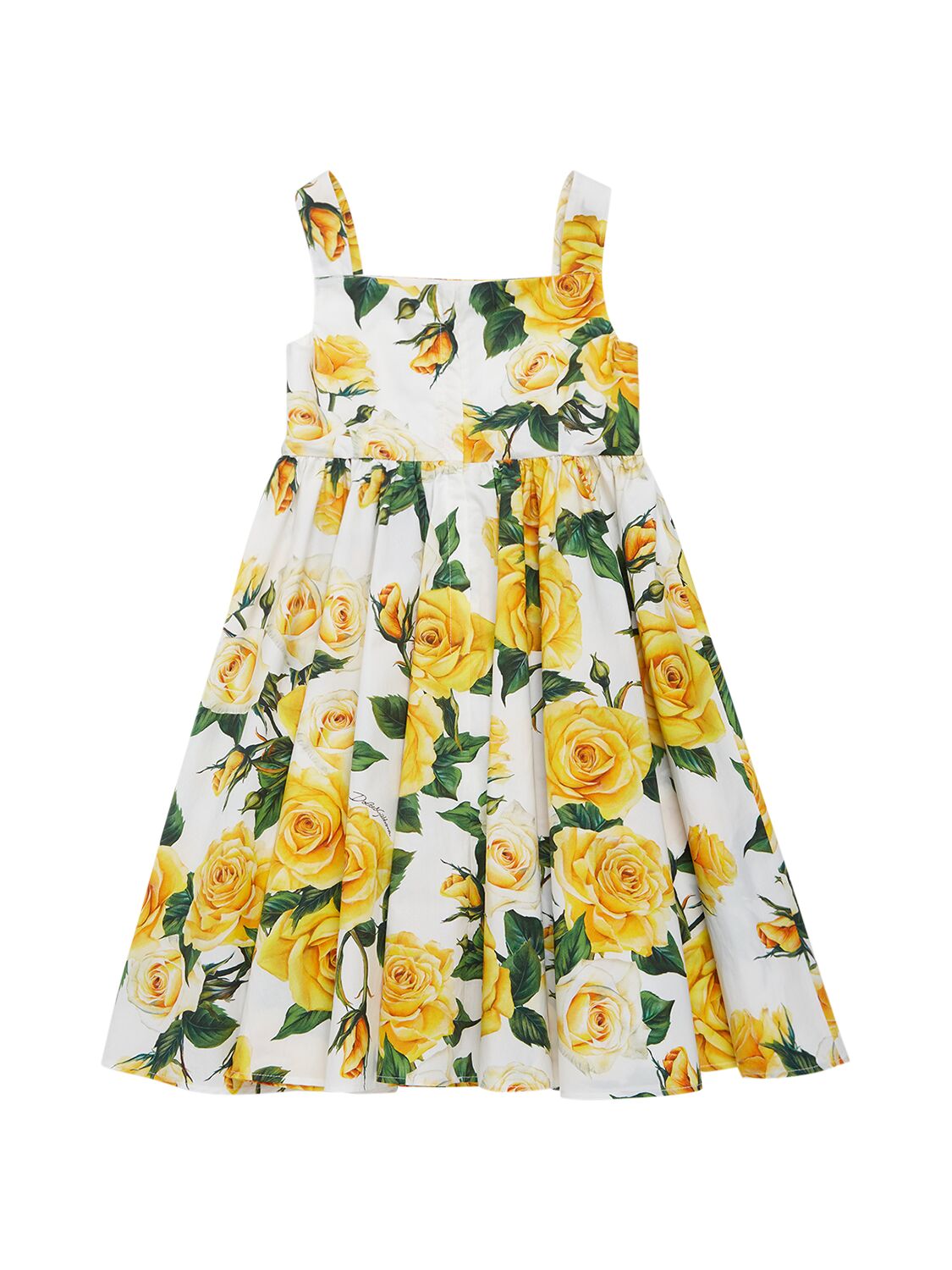 Shop Dolce & Gabbana Flower Printed Cotton Dress In Weiss,gelb