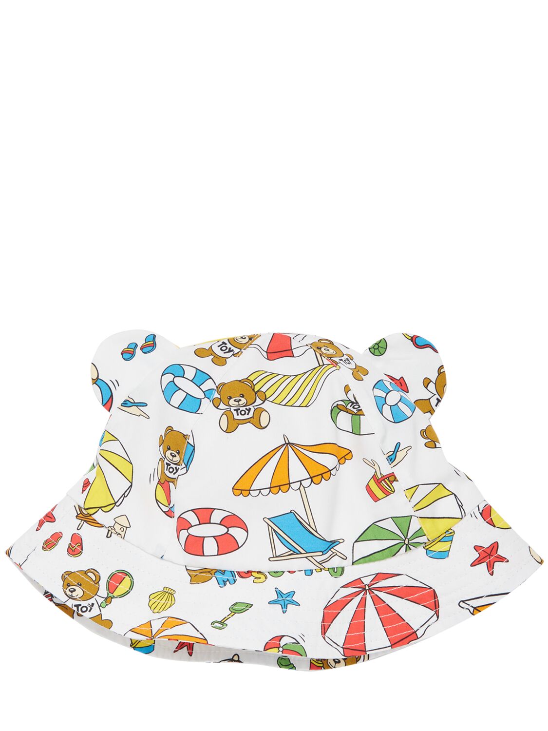 Moschino Kids' Cotton Poplin Bucket Hat In 화이트