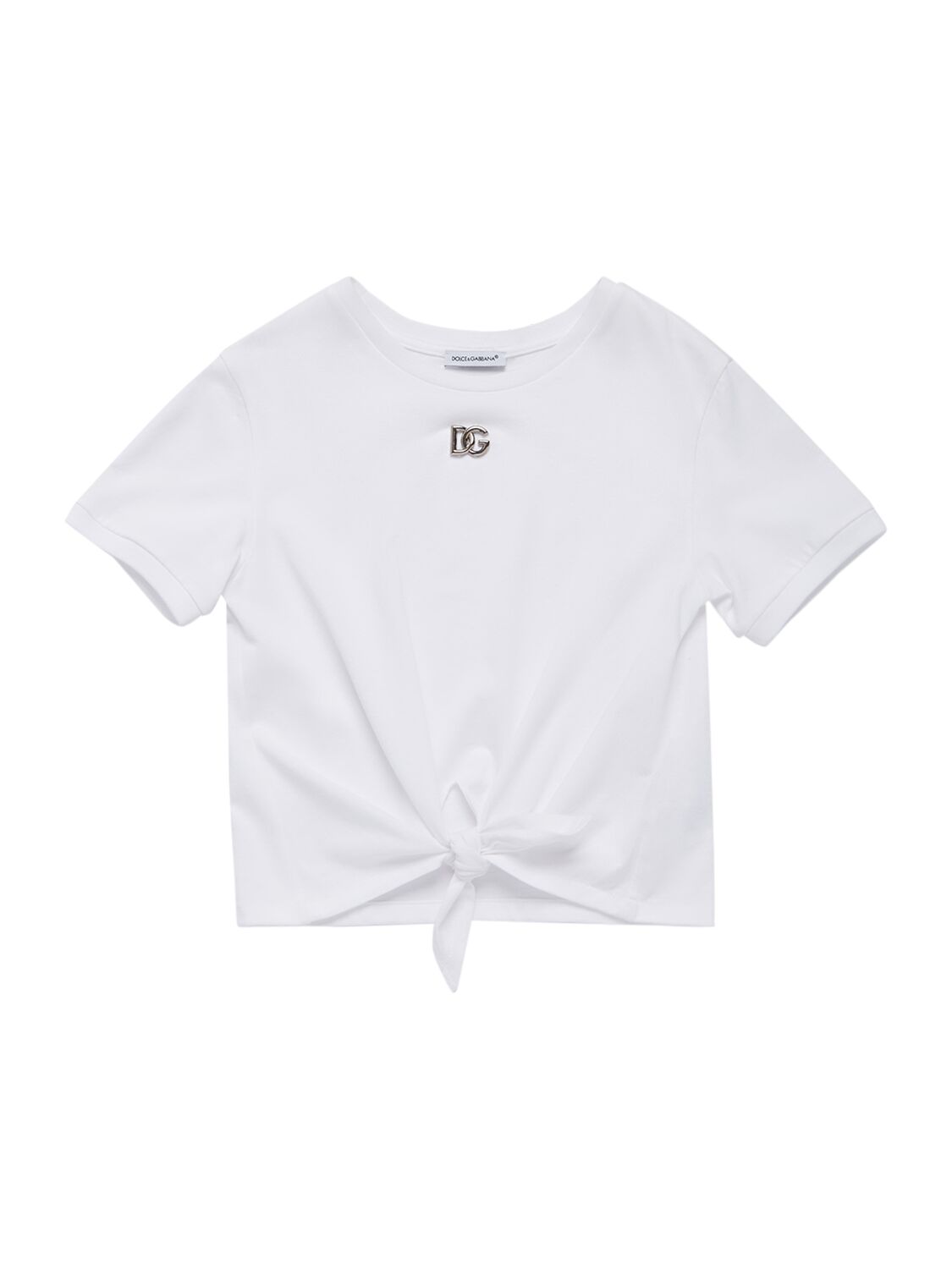 Dolce & Gabbana Kids' T-shirt Aus Baumwolljersey Mit Knoten In Weiss
