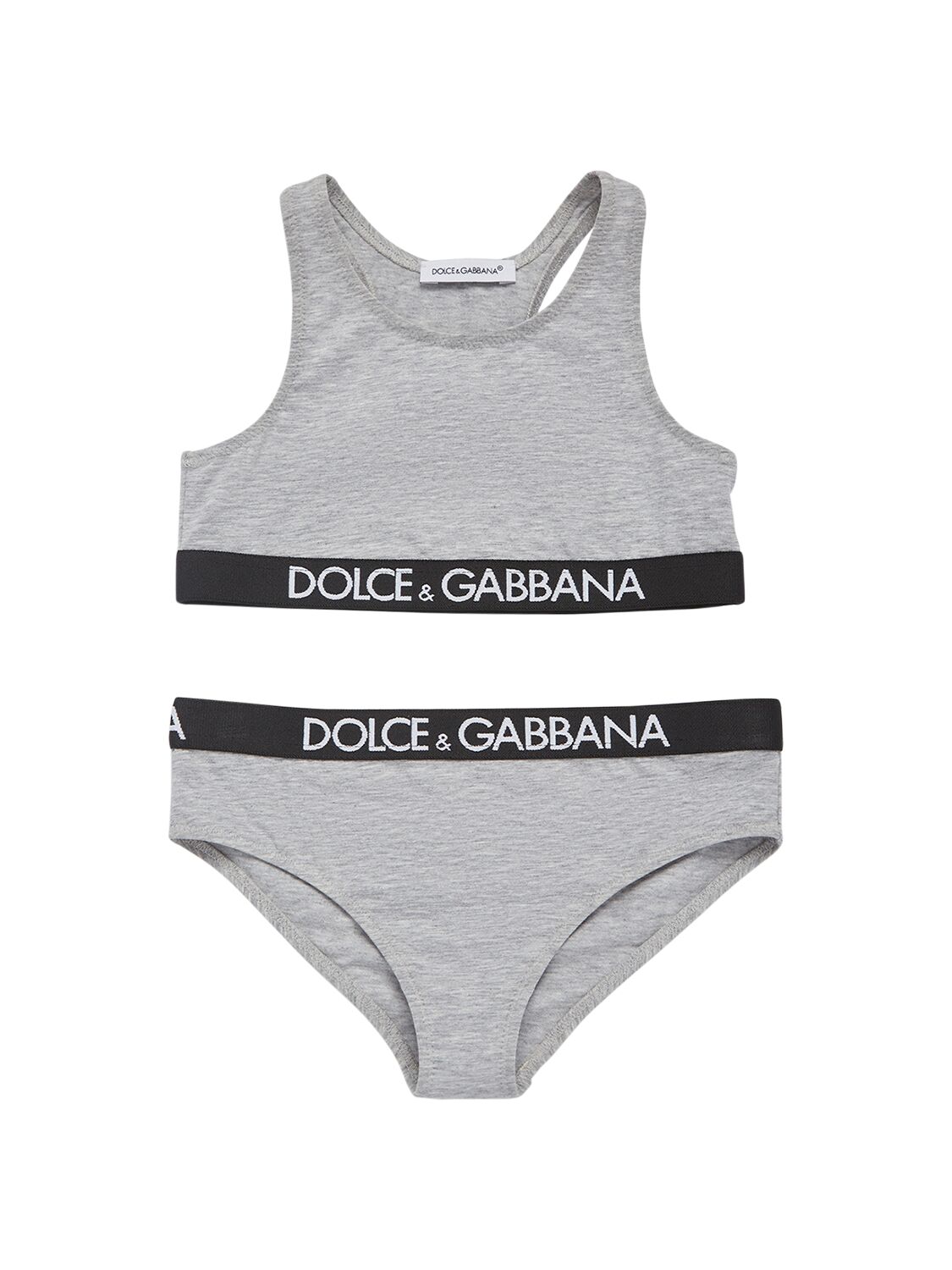 Dolce & Gabbana Kids' Slip Und Bh Aus Baumwollmischjersey Mit Logo In Grau