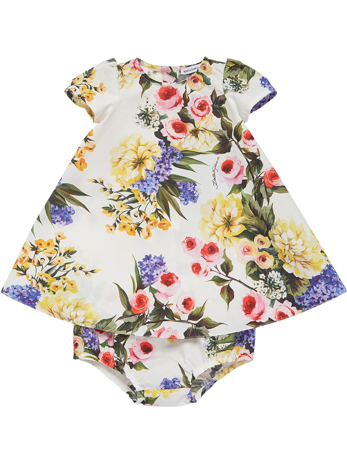 Dolce & Gabbana Babies' Printed Cotton Dress W/diaper Cover In Weiss
