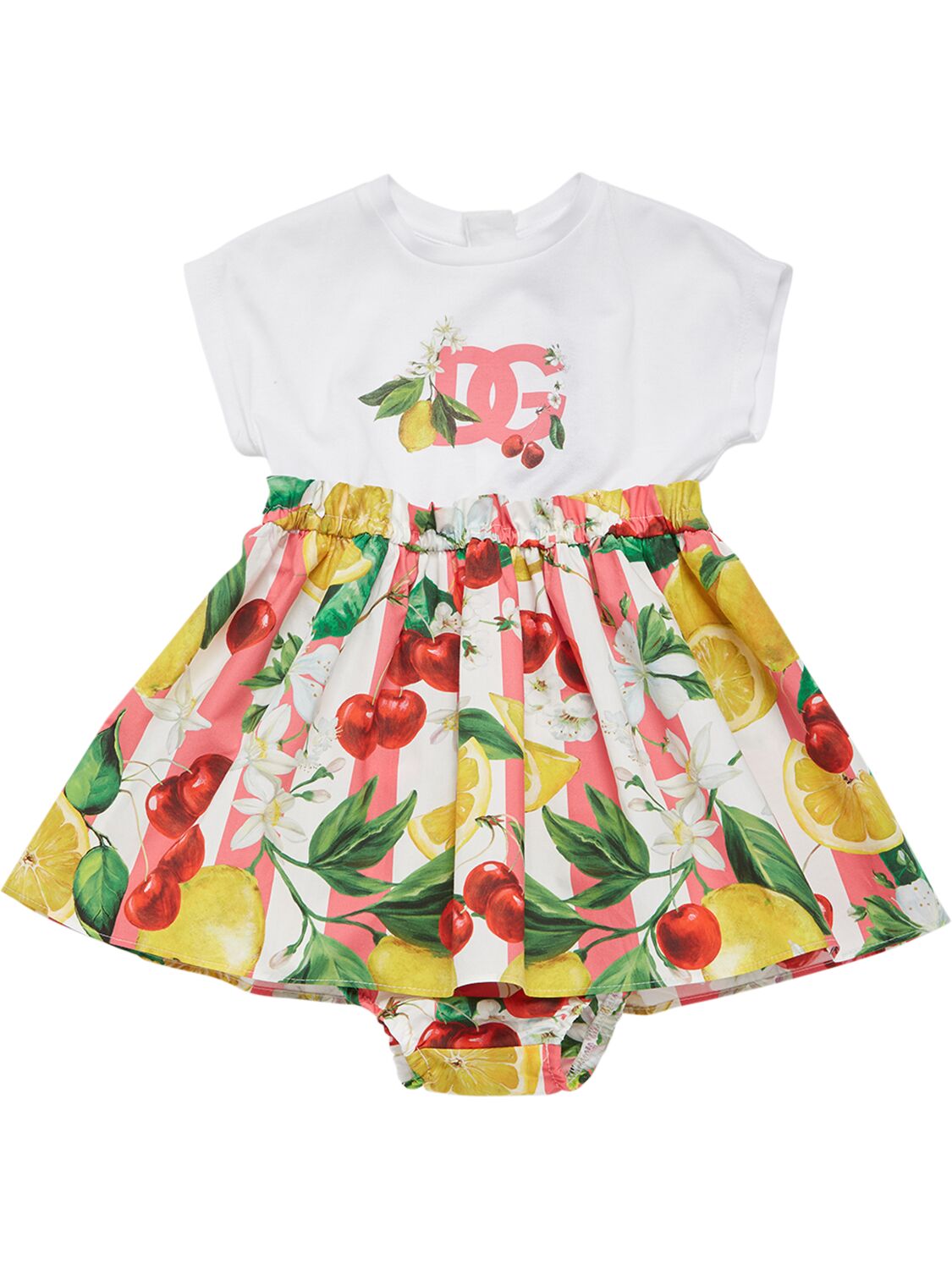 Dolce & Gabbana Babies' Printed Cotton Dress W/diaper Cover In Bunt