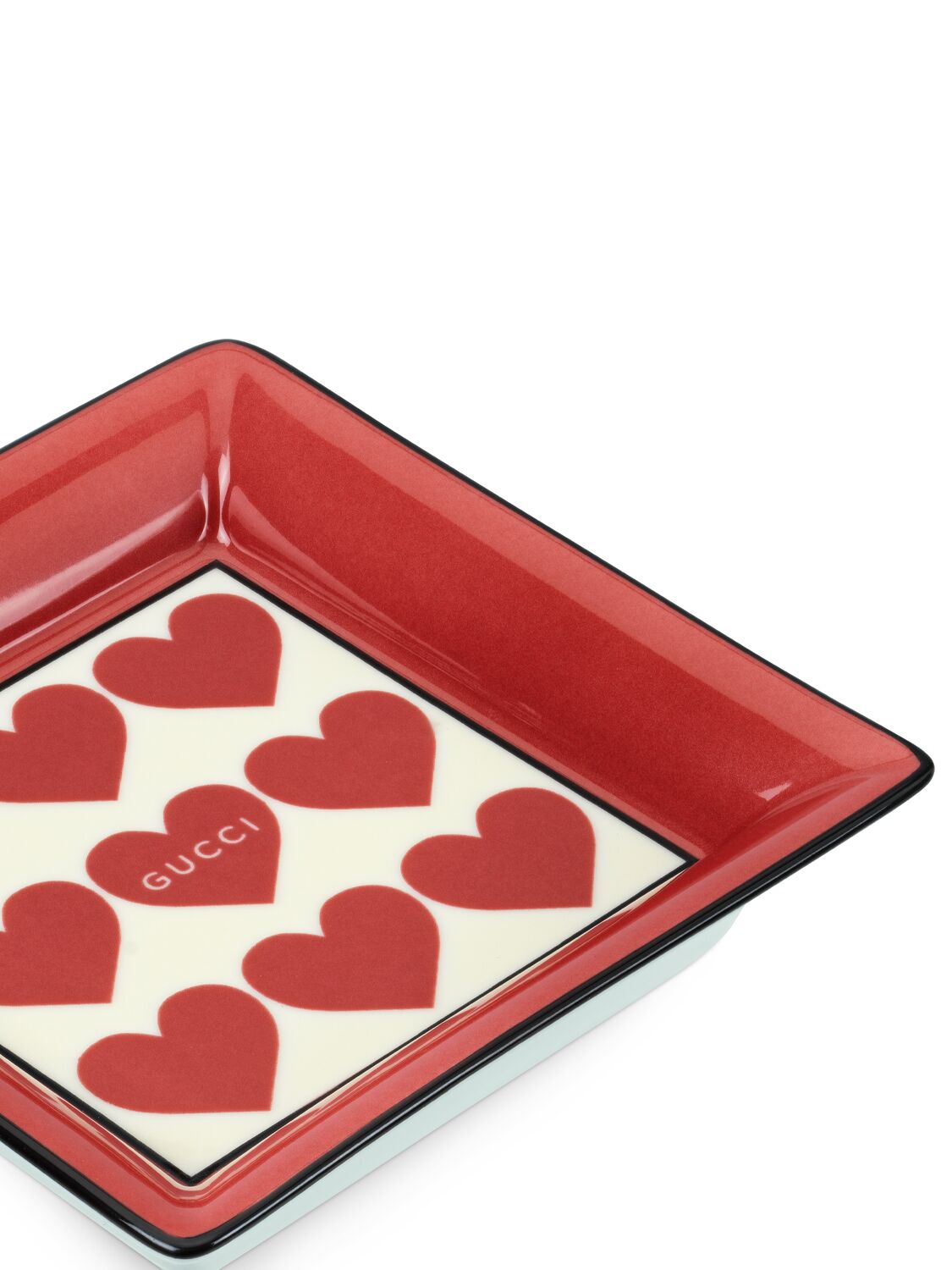 Shop Gucci Hearts Square Porcelain Ashtray In Red,ivory