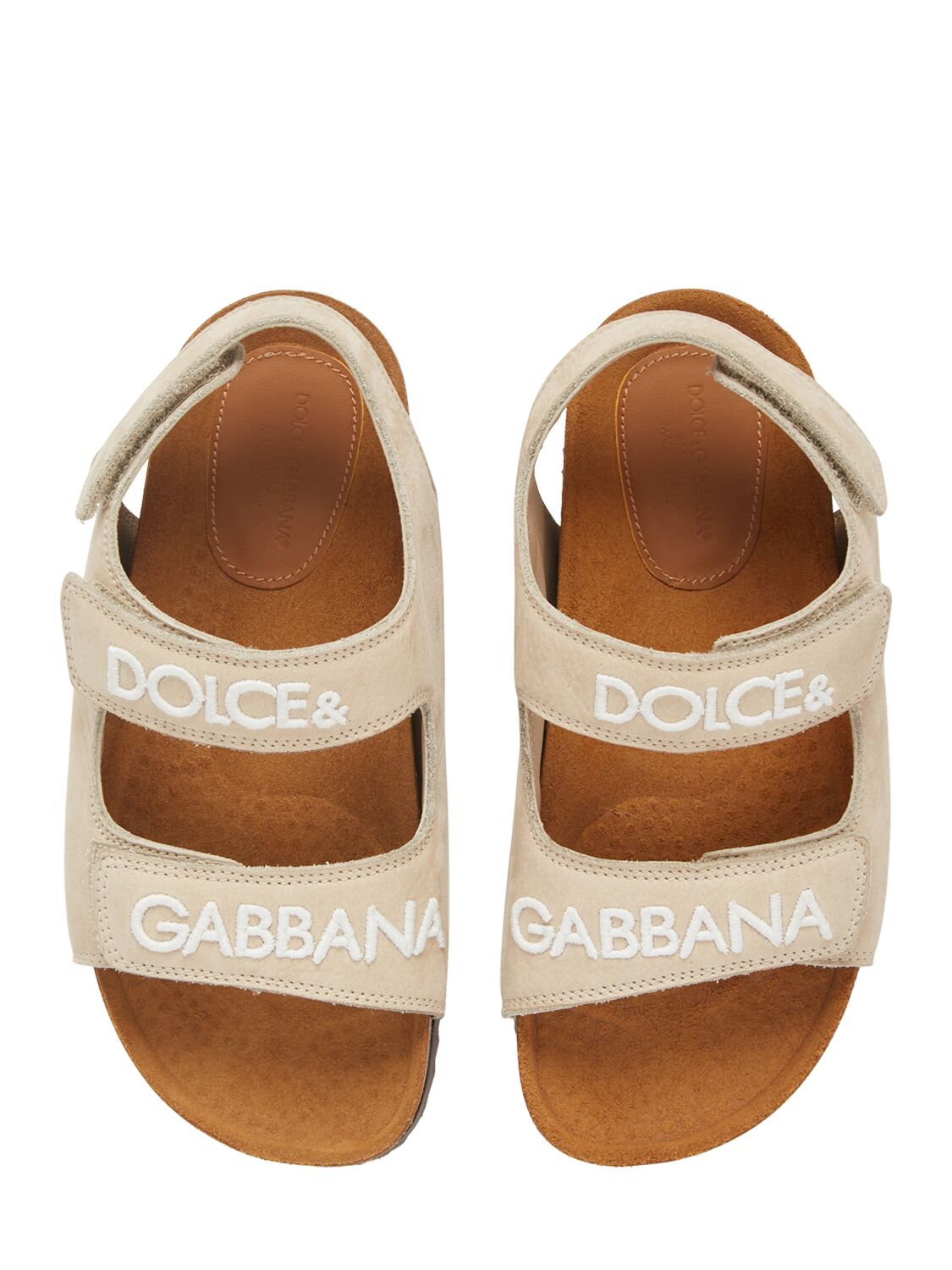 Shop Dolce & Gabbana Embroidered Logo Leather Sandals In Beige