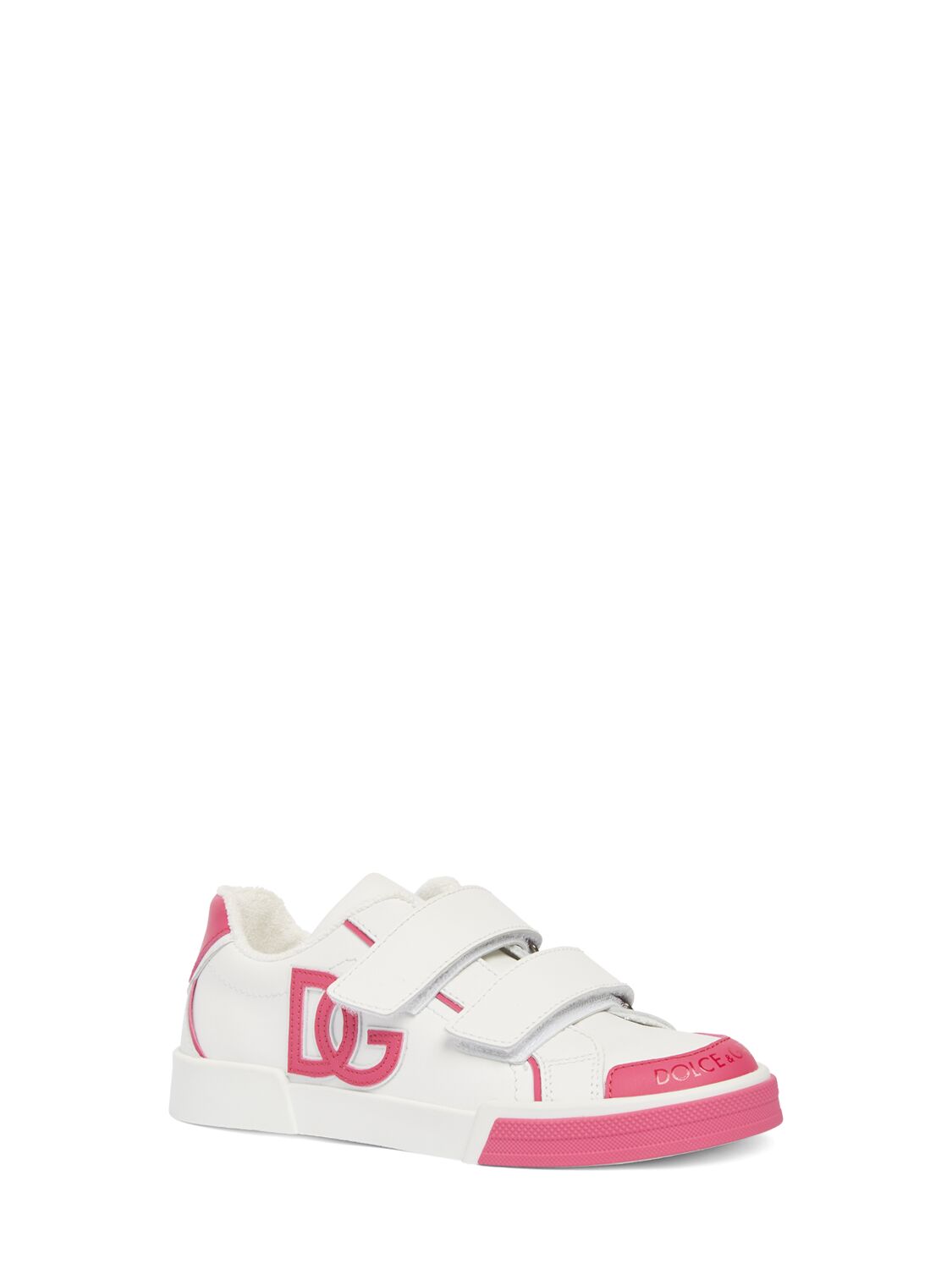 Shop Dolce & Gabbana Leather Strap Sneakers In Weiss,fuchsia