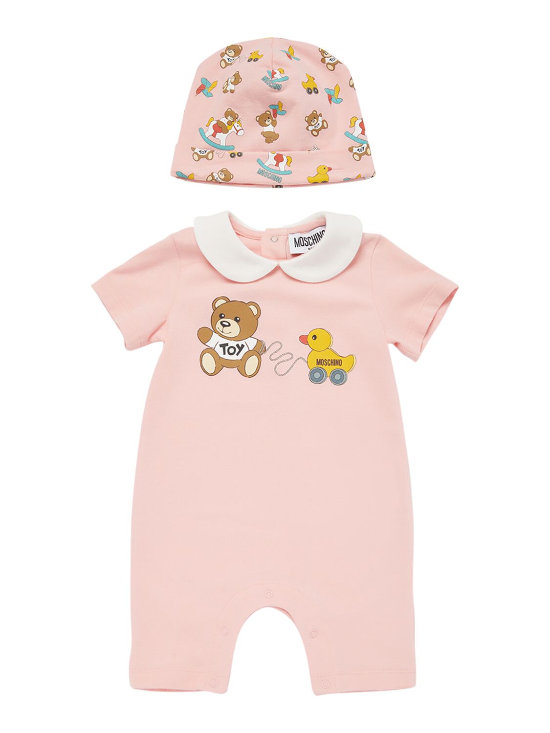Moschino Babies' Cotton Jersey Romper & Hat In Pink