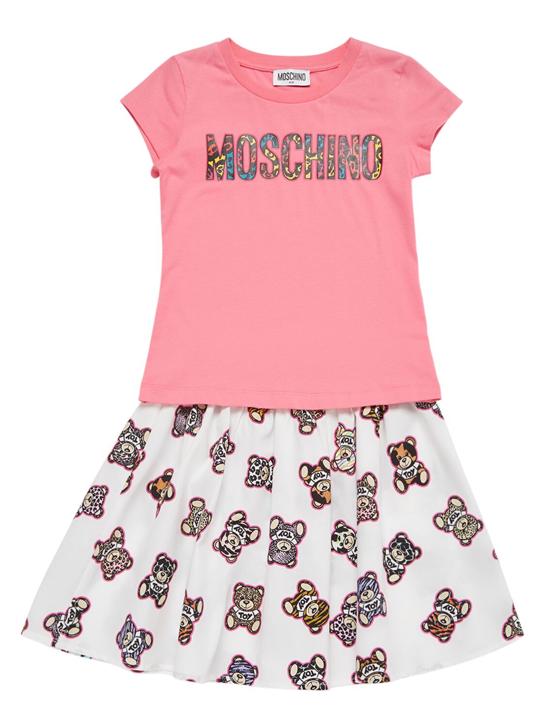 Moschino Kids' Cotton Jersey Cropped T-shirt & Skirt In Pink,white