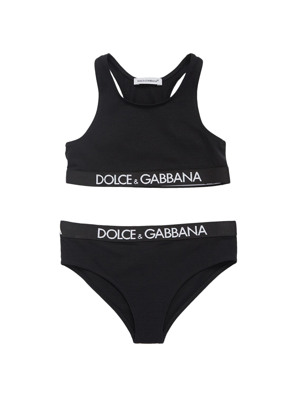 Shop Dolce & Gabbana Logo Cotton Blend Bra & Briefs In Schwarz