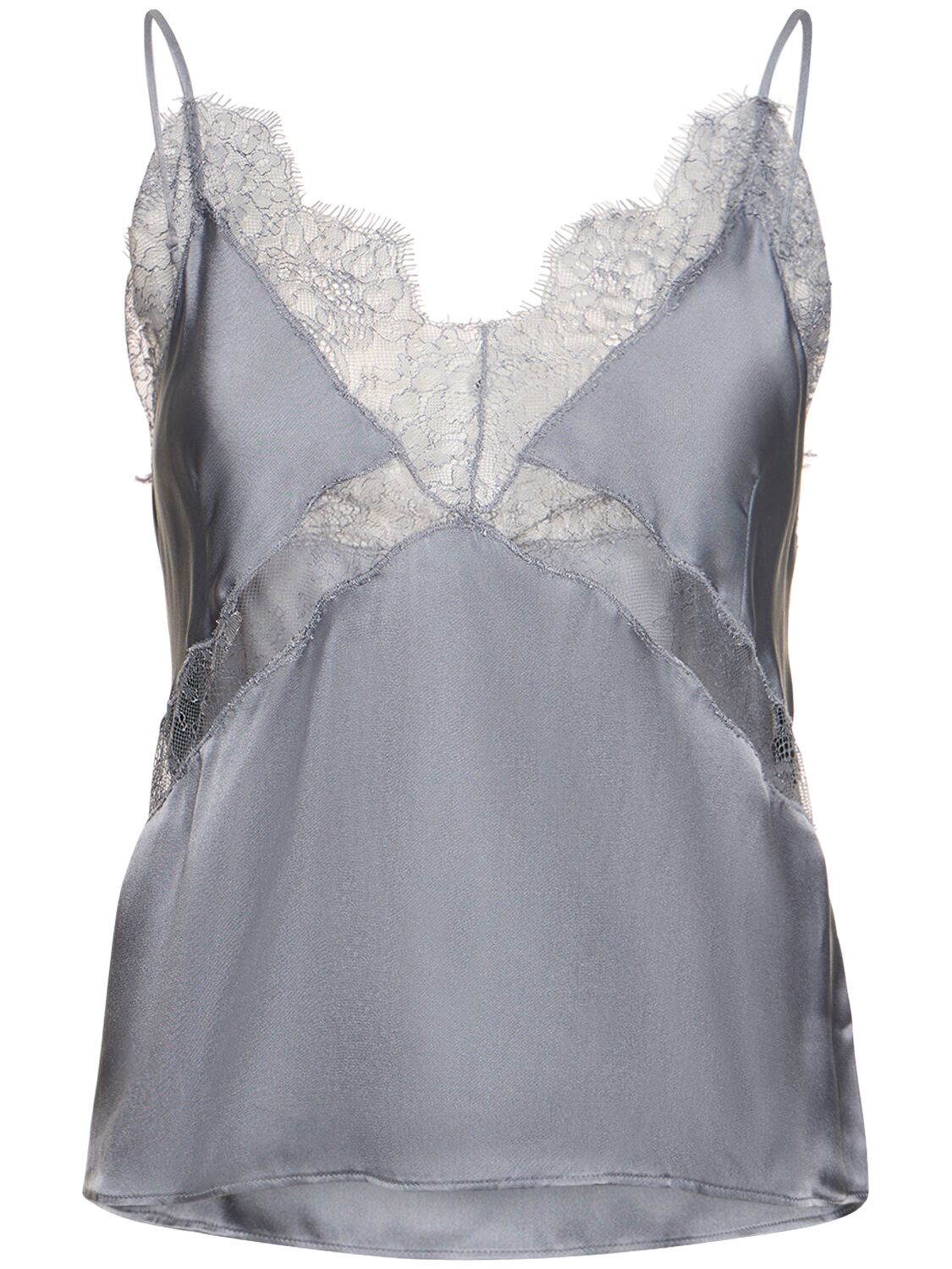 Anine Bing Amelie Silk Blend Camisole W/lace In Grey