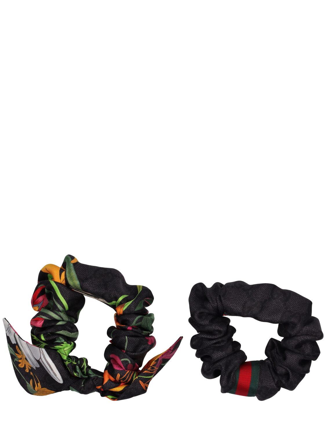 Gucci Set Of 2 Silk Gg Scrunchies In Black