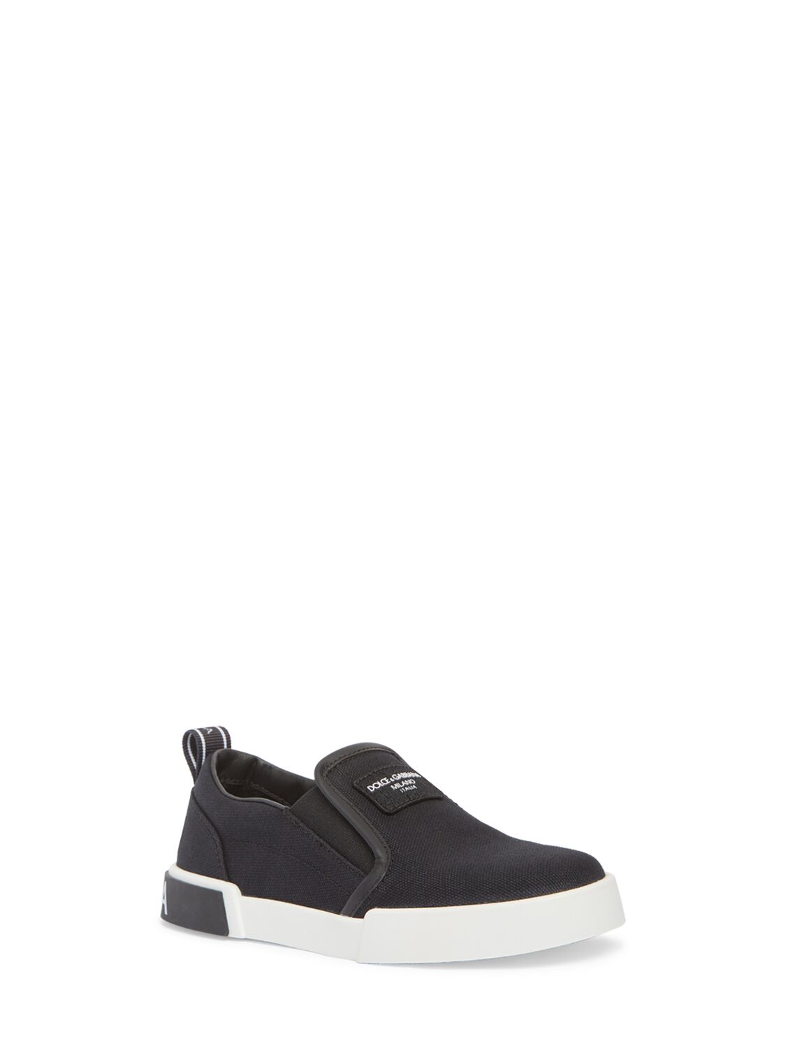 Shop Dolce & Gabbana Canvas & Leather Slip-on Sneakers In Black