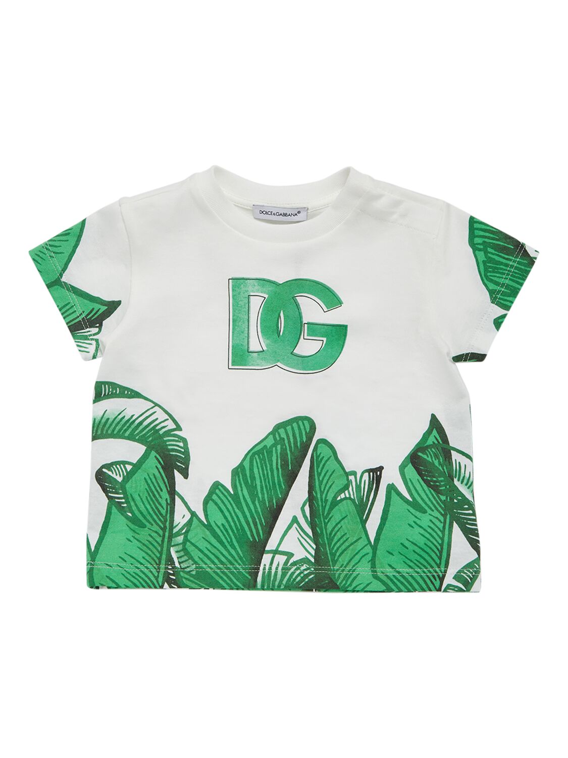 Dolce & Gabbana Kids' T- Hemd Aus Baumwolljersey Mit Logo In Weiss,grün