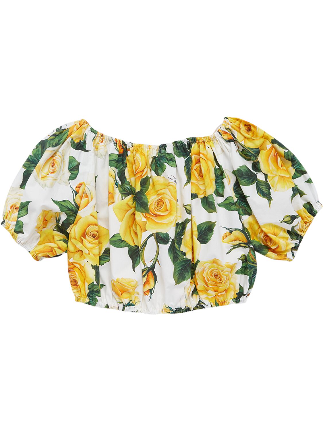 Shop Dolce & Gabbana Flower Printed Cotton Crop Top In White,yellow