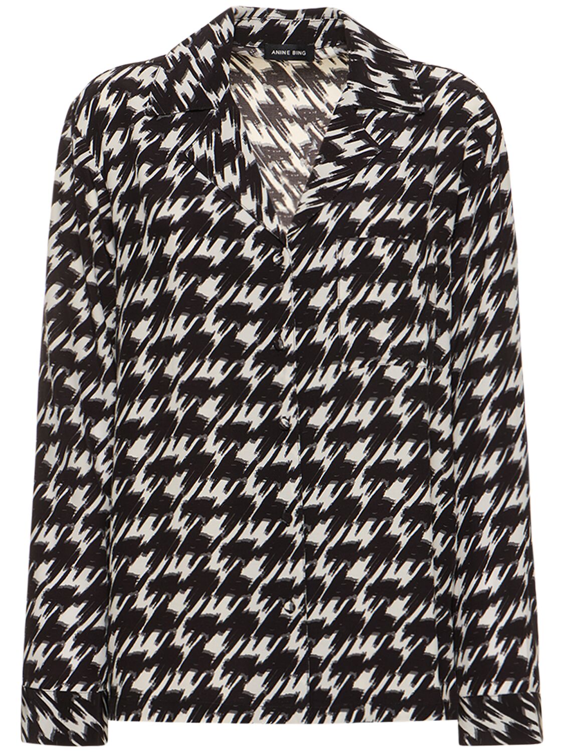 Shop Anine Bing Aiden Houndstooth Print Viscose Shirt In Multicolor