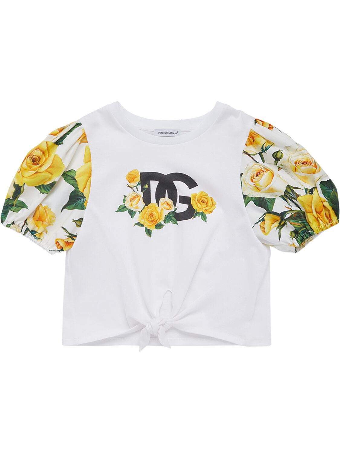 Dolce & Gabbana Kids' Logo印花泡泡袖t恤 In Weiss