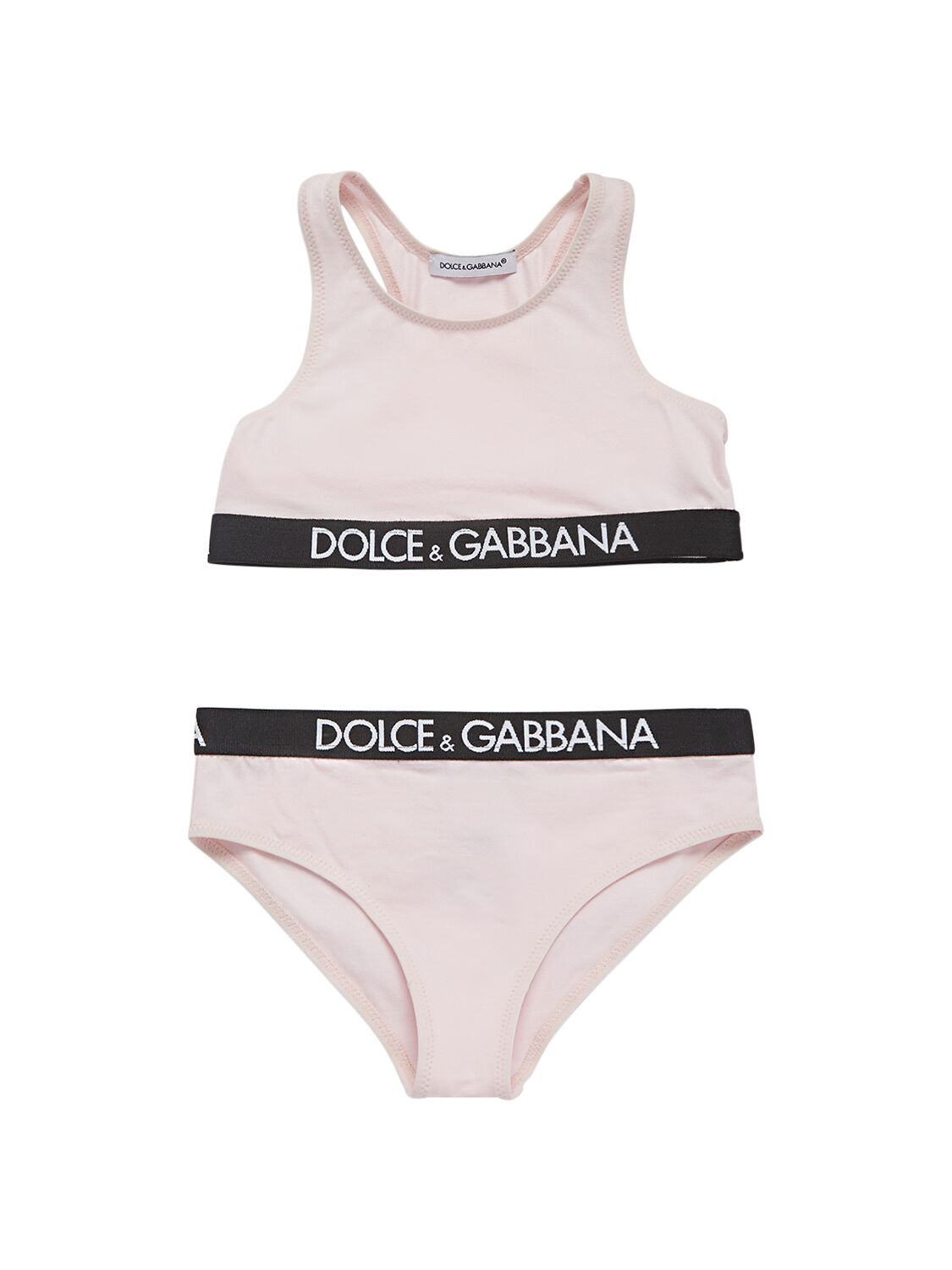 Dolce & Gabbana Kids' Slip Und Bh Aus Baumwollmischjersey Mit Logo In Rosa