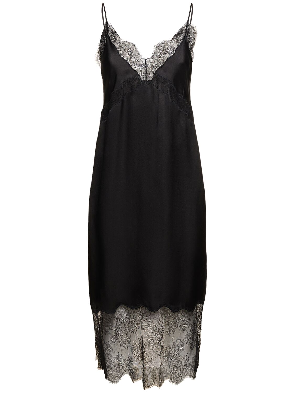 Shop Anine Bing Amelie Silk Blend Midi Dress In Black