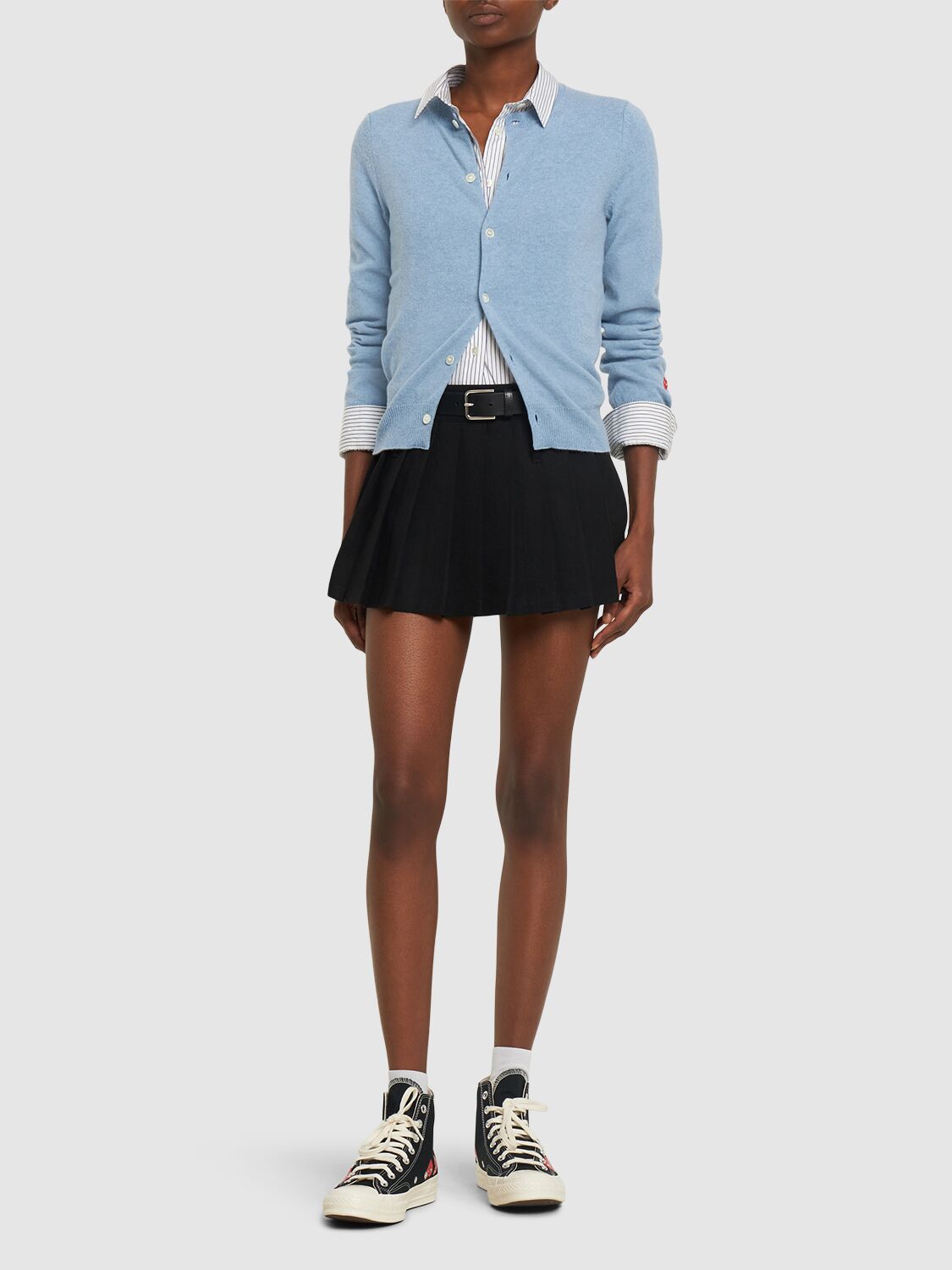 Shop Comme Des Garçons Play Embroidered Heart Wool Knit Cardigan In Light Blue