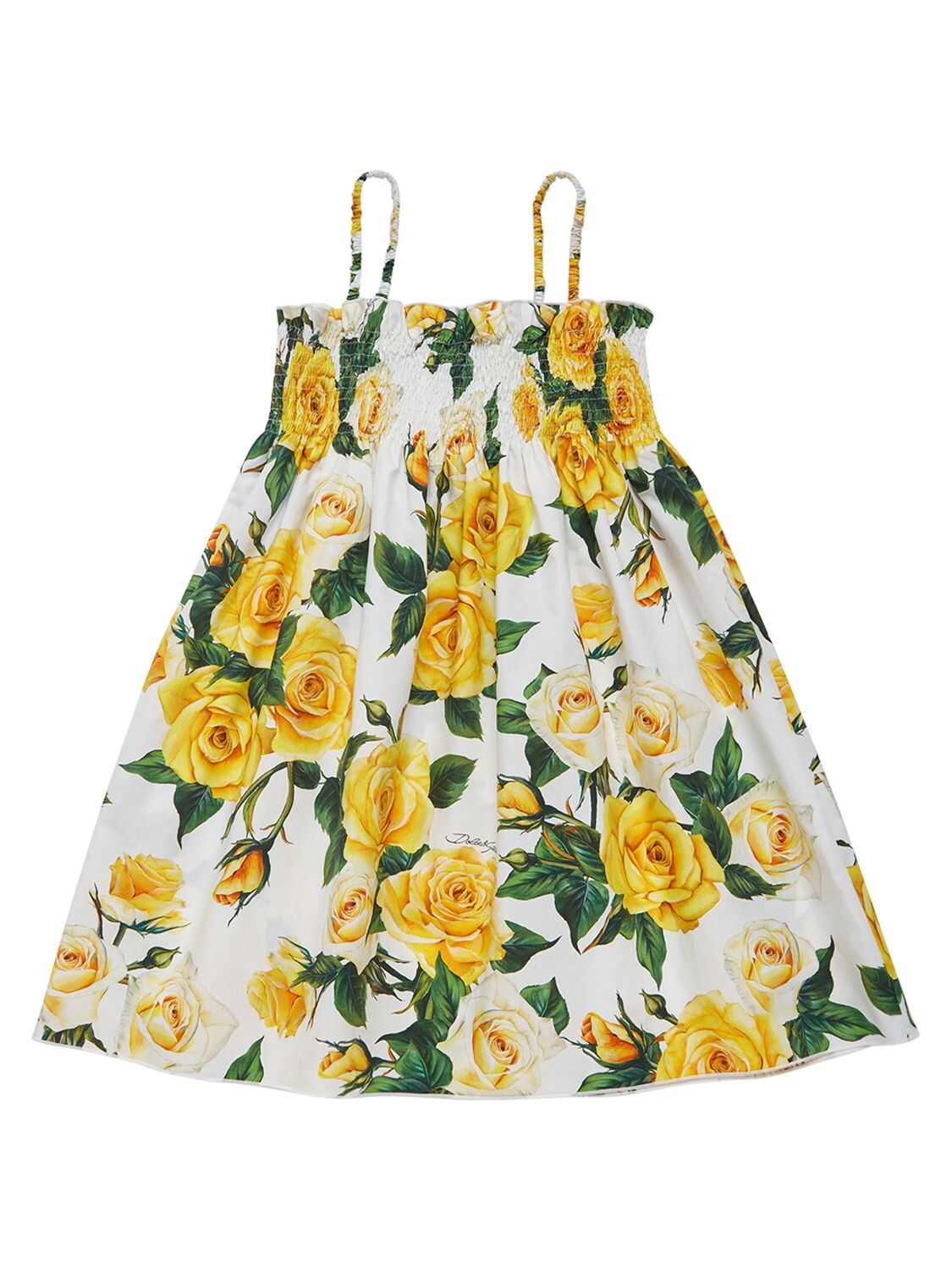 Shop Dolce & Gabbana Flower Printed Cotton Poplin Dress In Weiss,gelb